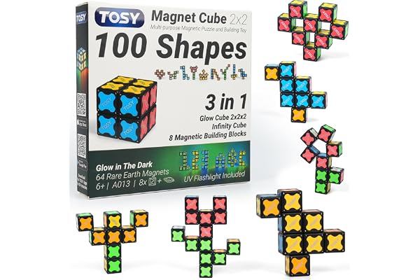TOSY Magnet Cube 2x2-8 Blocks, 2 in 1 Toy: 2x2x2 Puzzle Cube and Customizable Infinity Cube, Glowing, UV Flashlight, Fidget/S