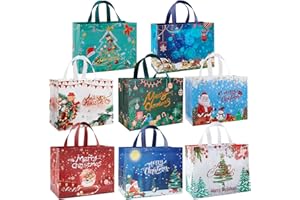 YANGTE 8 Pack Christmas Gift Bags with Handles, Large Non-Woven Tote Bags for Wrapping Xmas Party Favors, 12.8"x9.8"x6.7