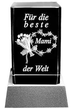 Kaltner Präsente Stimmungslicht - Das perfekte Geschenk: LED Kerze/Kristall Glasblock / 3D-Laser-Gravur Blumen BESTE MAMI