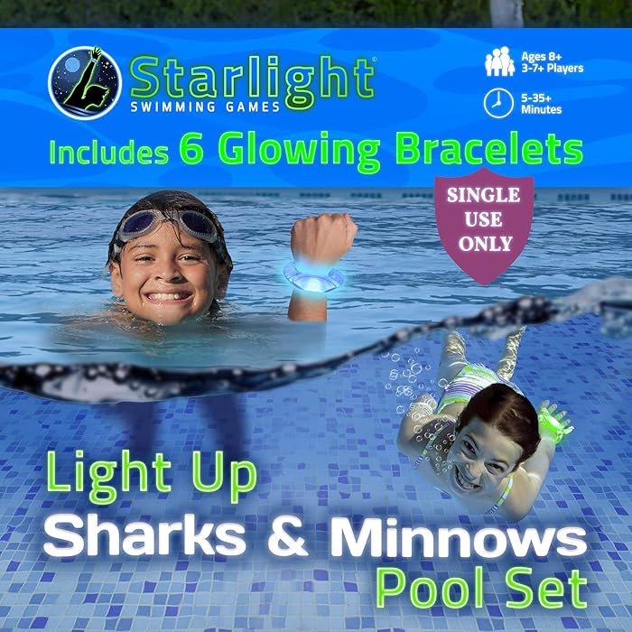 Starlight Swimming Sharks & Minnows Game Set: The Light Up, Glow-in-The-Dark Twist on The Classic Pool Tag Game