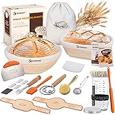 SORON Sourdough Starter Kit, Banneton Bread Proofing Basket with Glass Sour Dough Starter Jar, Sourdough Bread Baking Supplies Tools, 9" Round & 10" Oval Banneton Baskets, Gift Set for Homemade Making
