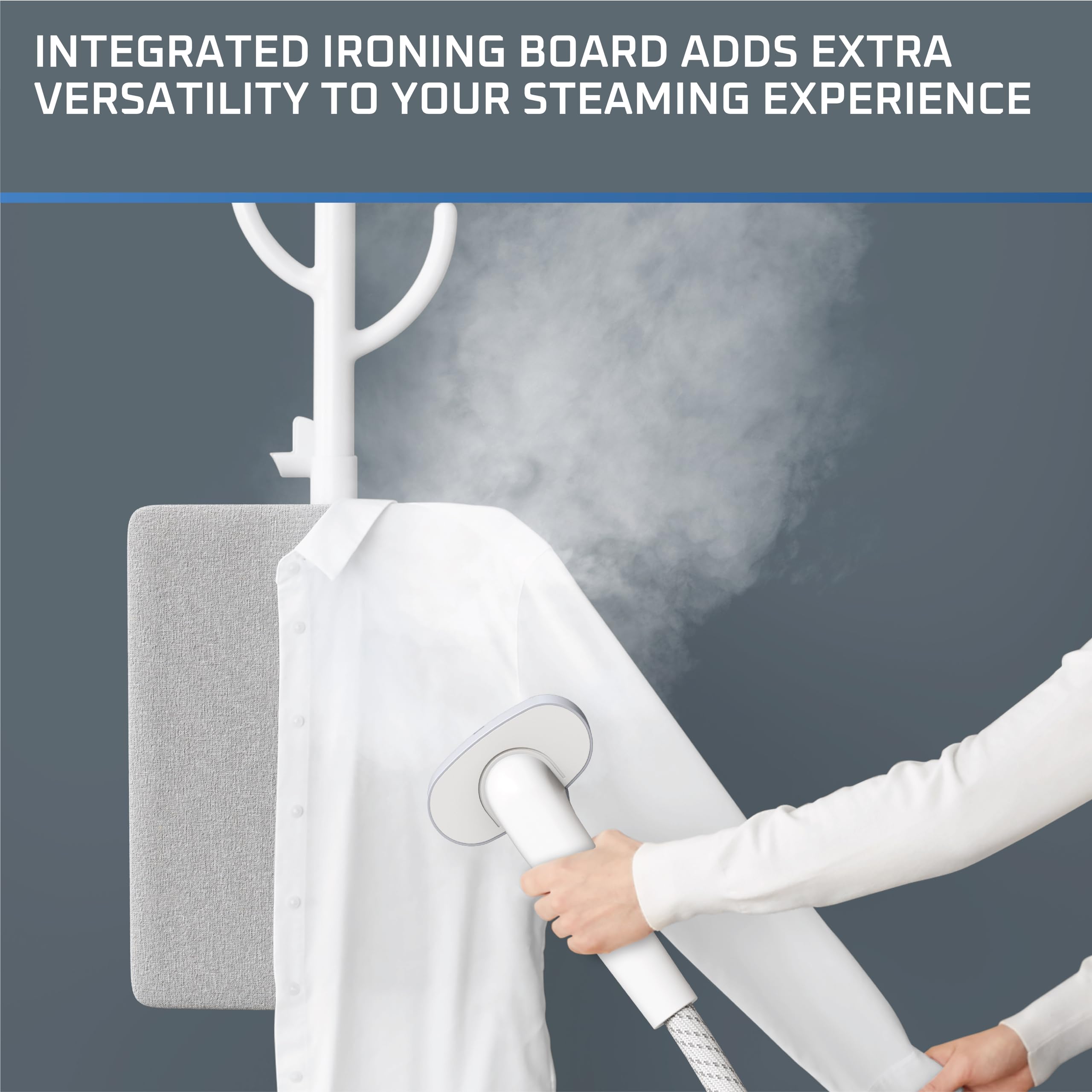 Rowenta Steamer for Clothes with Ironing Board, Home Steam, Stainless Steel Full Size Steamer, 47.33oz Water tank, Hanger rack for Clothes, Compact, 1800 Watts, White IS3250