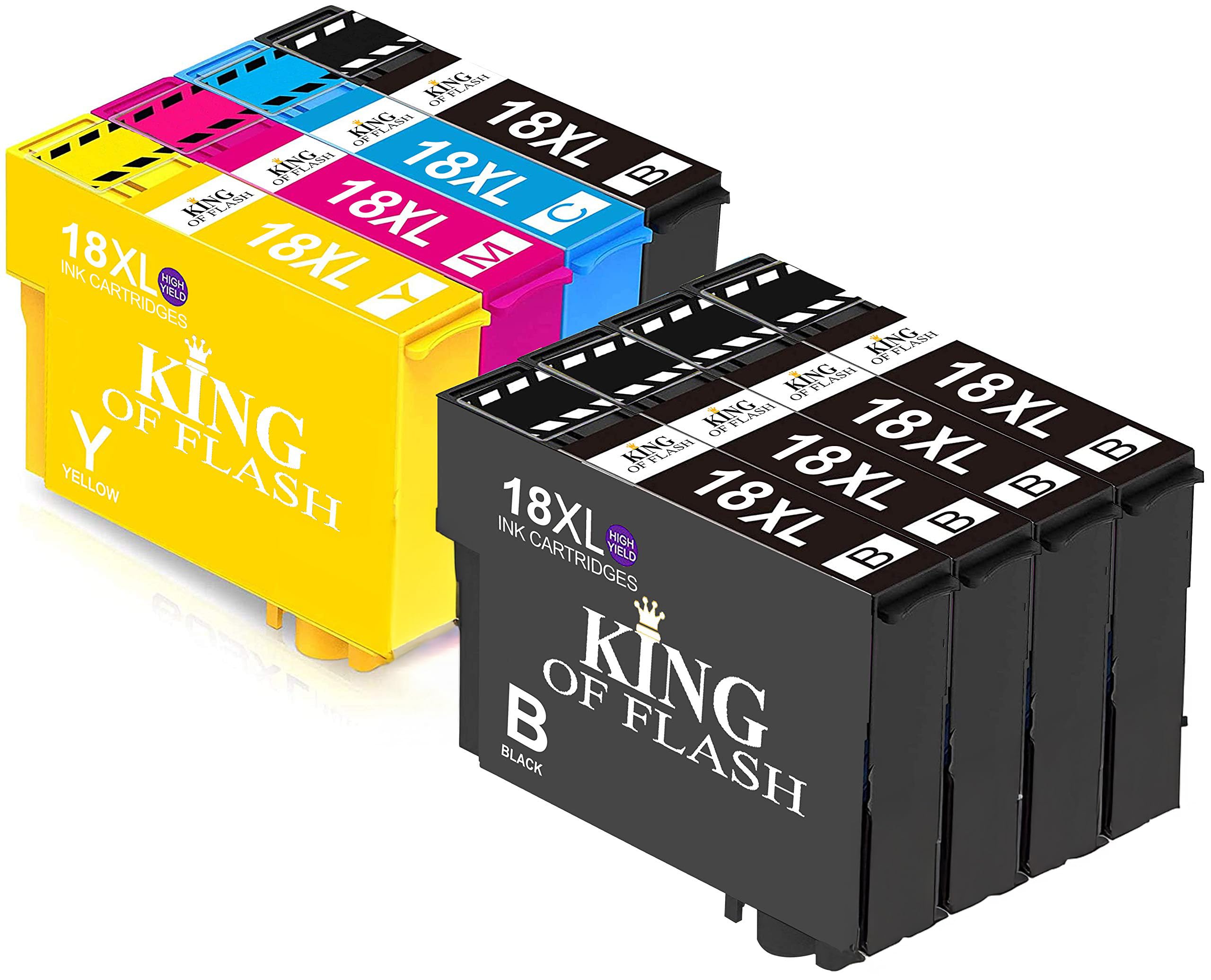 KING OF FLASH Replacement for Epson 18 18XL Black Ink Cartridges Compatible for Epson Expression Home XP-425 XP-422 XP-415 XP-412 XP-325 XP-322 XP-315 XP-312 XP-225 XP-215 XP-212 XP-405 (4Black+1Set)