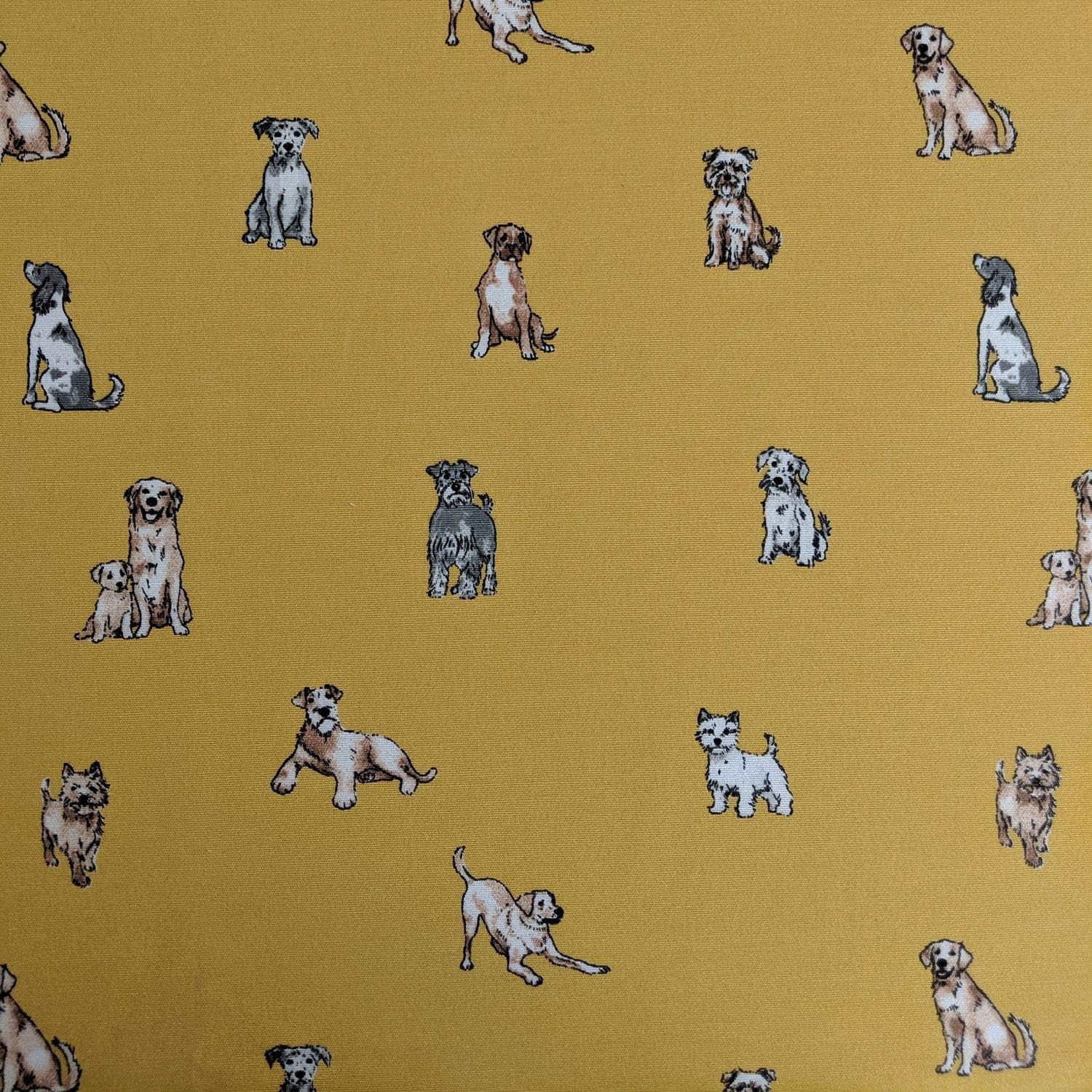 Shabby Dogs Design Cotton Rich Linen Look Fabric for Curtains Blinds