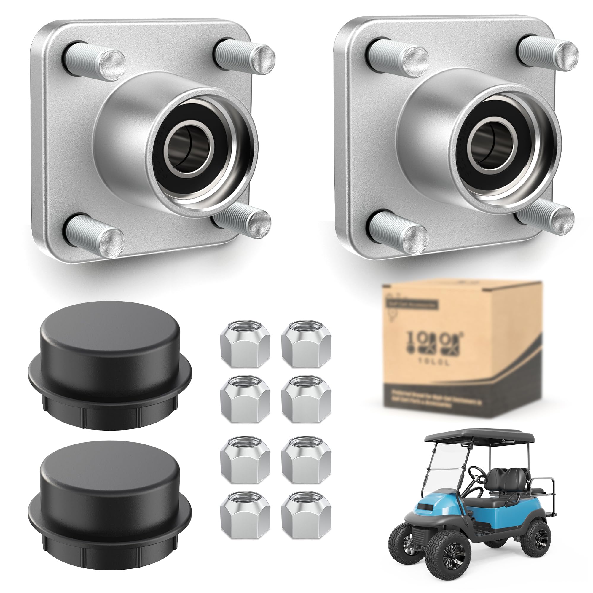 Photo 1 of 10L0L Golf Cart Front Wheel Hub Assembly for Club Car DS & Precedent 2003 up/Tempo 2018 up, OEM# 102357701 with Hub Bearing/Oil Seal/Dust Covers (2 Packs)