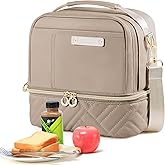 Double Deck Lunch Box Bag Women - Vegan Leather Insulated Waterproof Leakproof Cooler for Work Travel Picnics - Teacher Mothers Day Christmas Birthday Gifts