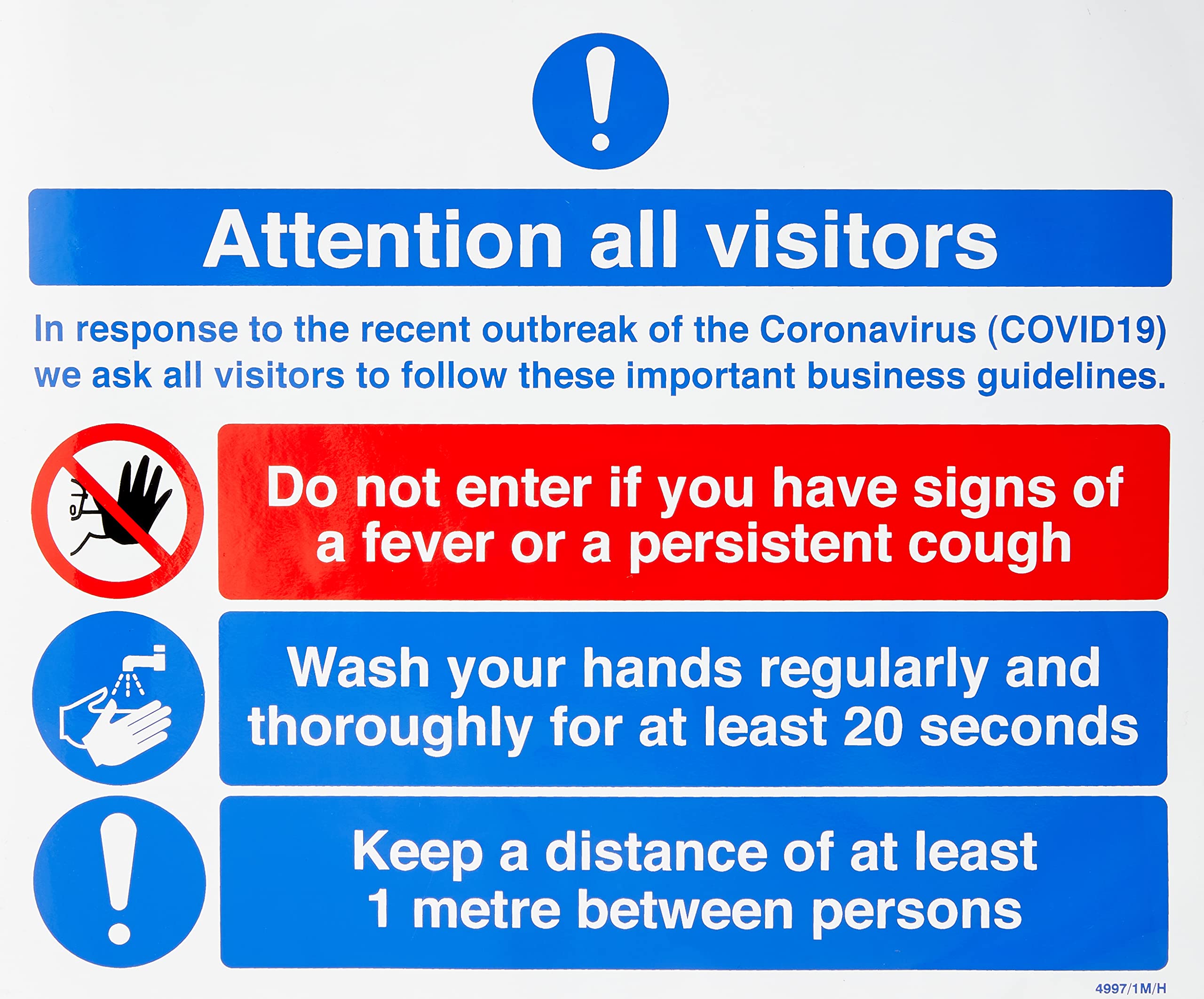 Attention all visitors - Coronavirus guidance (1 metre social distancing) Self Adhesive Vinyl Sticker (250x300mm)