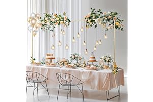 Almirantra Over The Table Rod Stand with Clamps, Adjustable 29"-44" Tall 46"-98" Length, Table Arch Stand for Wedding Birthday Party Anniversary Halloween Christmas Decoration Supplies(Gold)