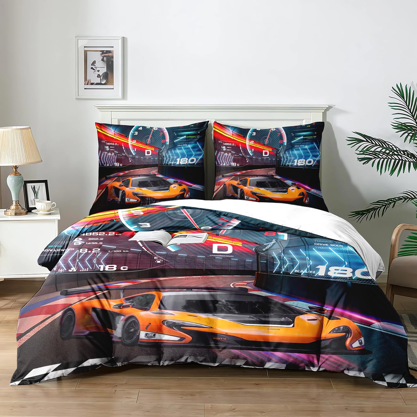 Yzehomijia Racing Duvet Cover Sets for Boys - 200x200 cm - Cool Extreme Sport Design in Soft Microfibre, with 2 Pillowcases.(P3×200)