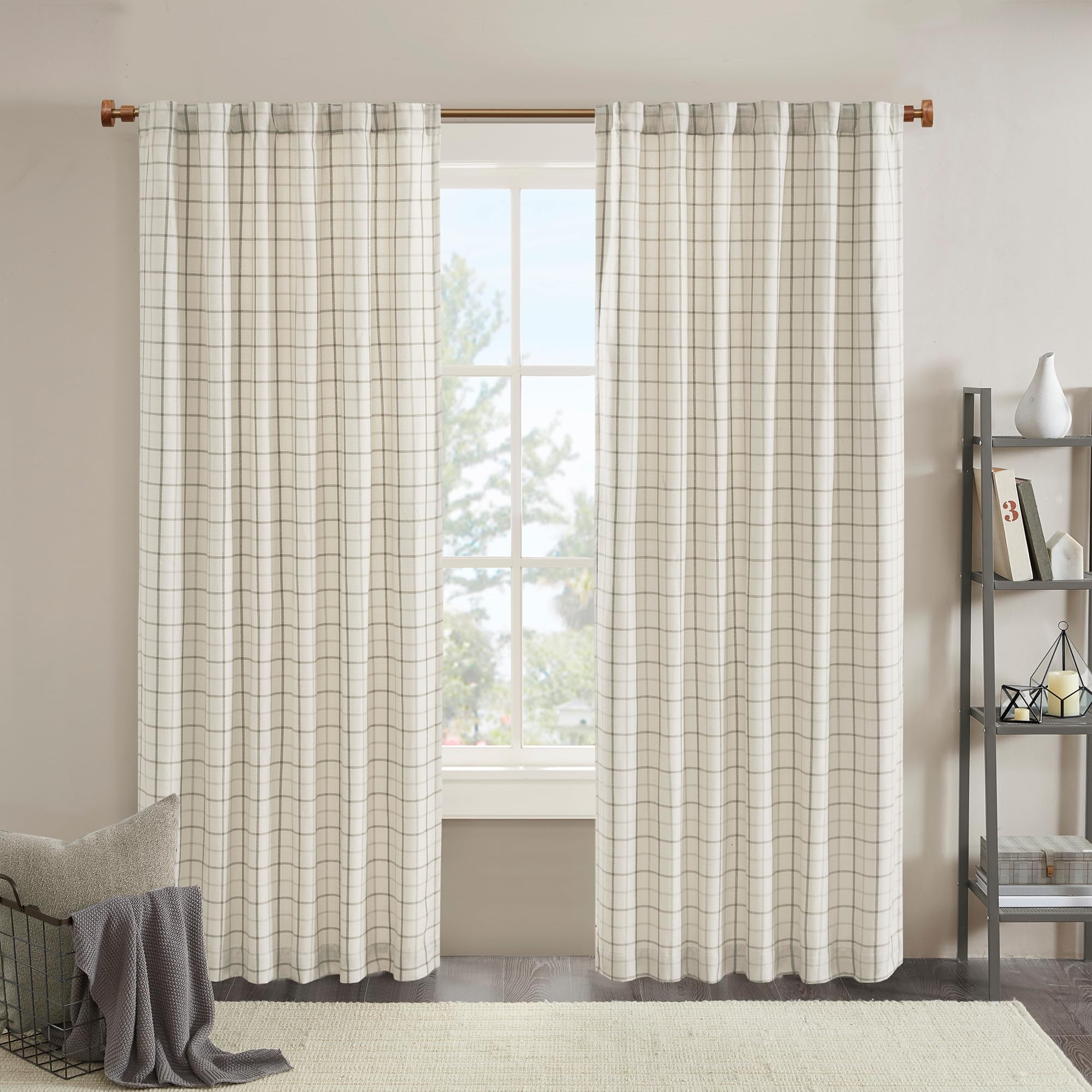 Madison Park Anaheim Cabin Plaid Curtain Window, Thermal Insulated Fleece Lining, Living Room Decor Room Darkening Drape for Bedroom, 1-Single Panel Pack, 50" x 108" Rod Pocket Natural Image