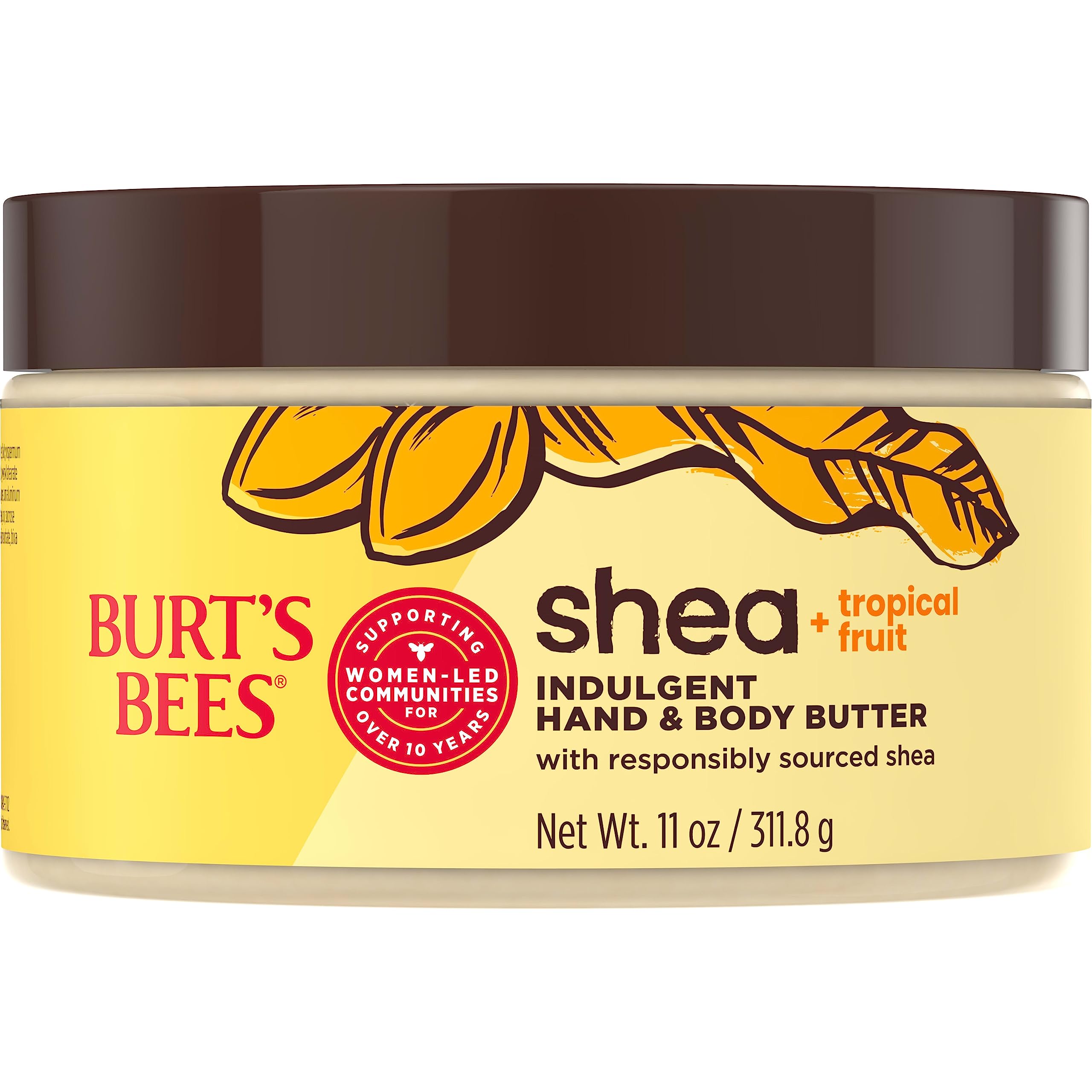 Burt's Bees Shea + Tropical Fruit Indulgent Hand and Body Butter, Non-Greasy, Antioxidant Rich for Glowing Skin, Non-Irritating, Natural Origin Skin Care, 11 oz.