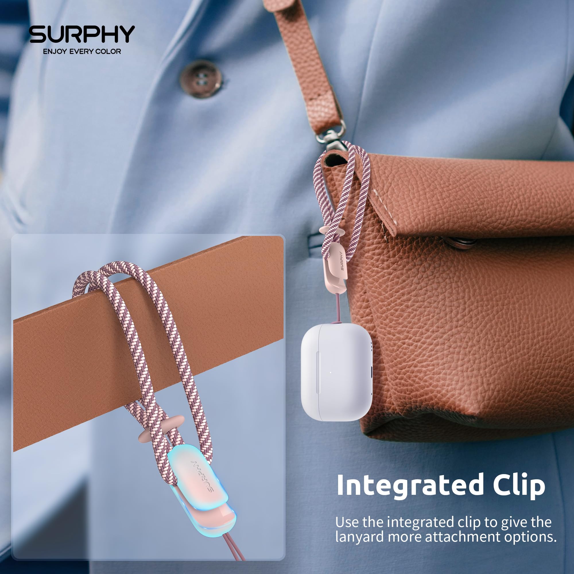 SURPHY 2 Pack Phone Lanyard for Cellphone Case, Phone Wrist Strap for Case, Cellphone Strap with 2-Color Braided, Charm Wrist Lanyard for Women and Men, Pink & Gray