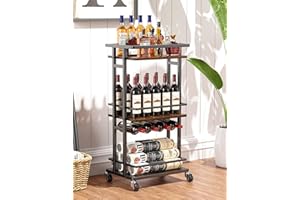 OKZEST 3-Tier Liquor Cabinet with Wine Rack, Mini Bar Cart for Home, Small Liquor Bar for Alcohol, Rolling Kitchen Serving Cart on Wheels, Wine Drink Cart for Party, Bar Stand for Small Space