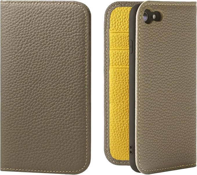 Amazon Amazon限定ブランド Sachkura Iphonese 第2世代 8 7 対応 手帳型 ケース レザー 本革 シュリンクカーフレザー 牛革 マグネット無し 耐衝撃 手帳 メンズ レディース グレージュ イエロー Sk 8 Grege Yl 家電 カメラ オンライン通販