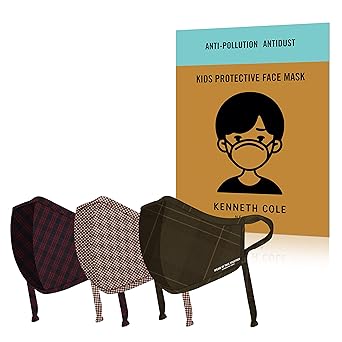 KENNETH COLE Kids 5 to 11 Years Multicolour Face Mask with Swiss Tech and Smart Temp Tech Multi-Layer for Heat, Dust and Pollution Protection Includes Nose Clip (Set of 3)