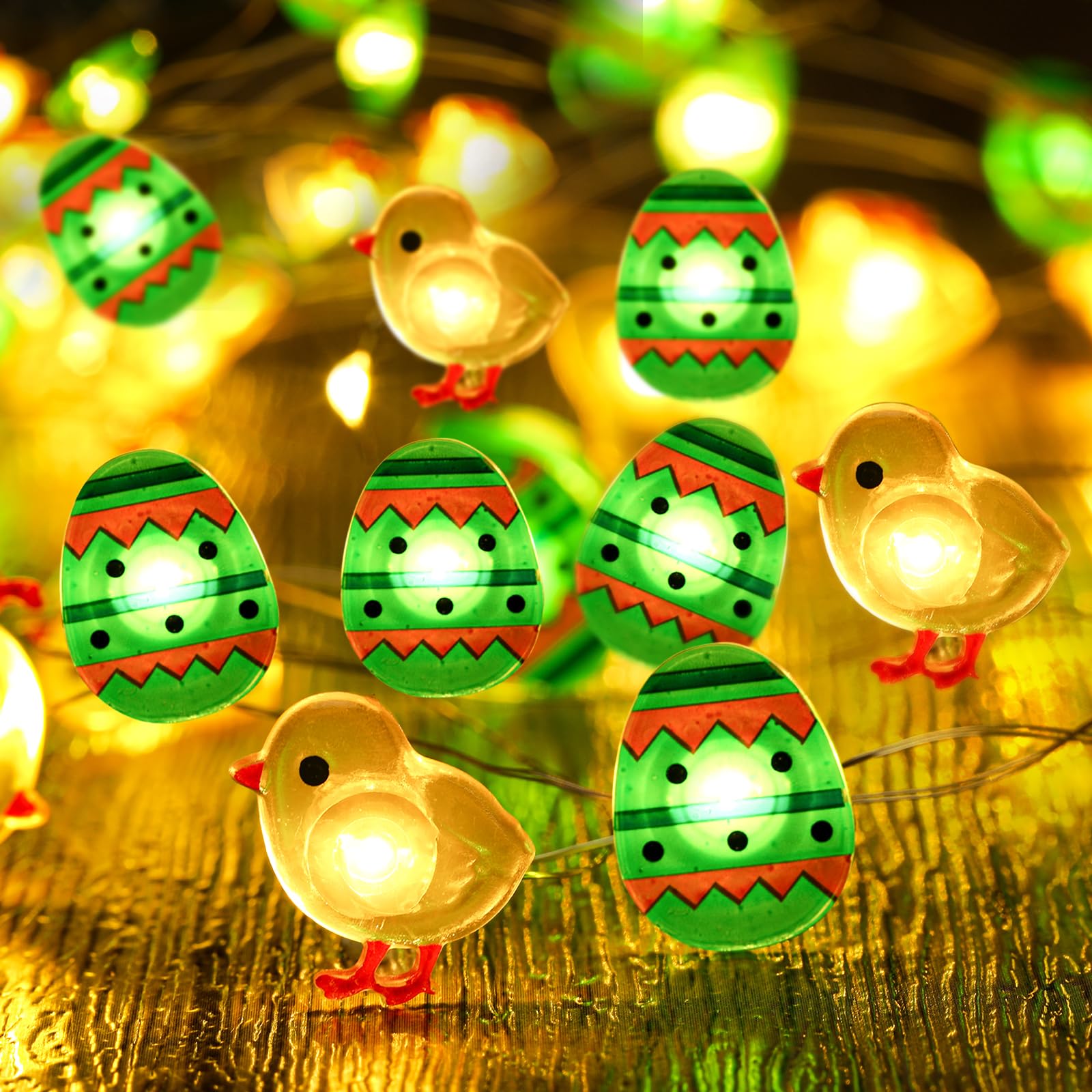 Photo 1 of Glooglitter 2 Pcs Easter Decorations String Lights 10 ft 30 LEDs Easter Egg Chicken Lights Cute Easter Fairy Lights Battery Operated Easter String Lights for Indoor Home Spring Decor Party