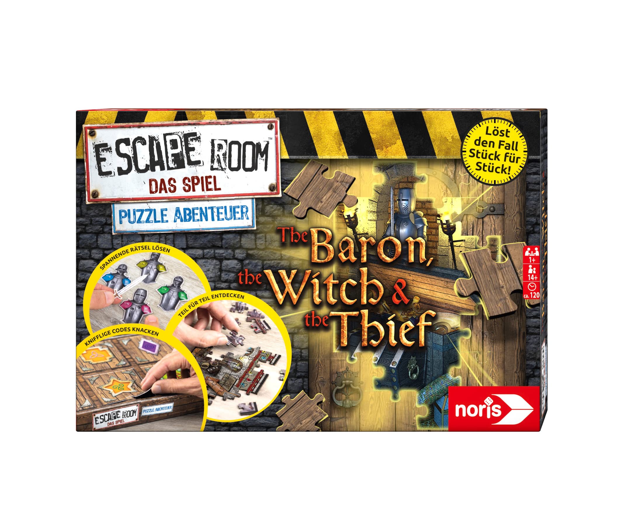 Noris 606101976 Escape Room Puzzle Adventure, The Baron, The Witch & The Thief - Family and Board Game for Puzzle Fans, Includes 3 Cases, from 14 Years