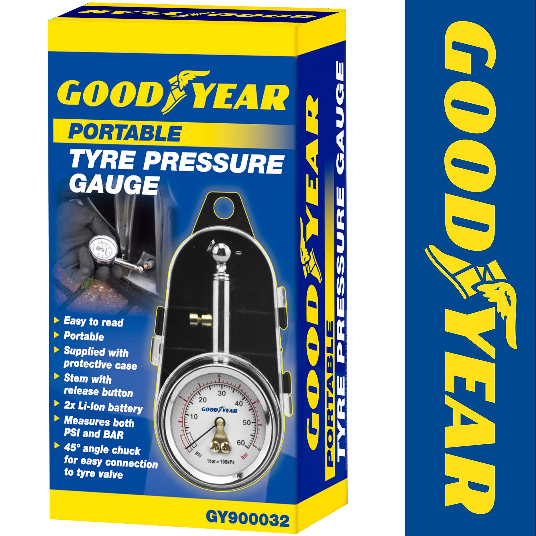 Goodyear Tyre Pressure Gauge With Protective Case| Accurate Dial Reading 0-60 Psi | Ideal For Cars, Motorcycles, Bicycles| Durable Metal Construction| Ergonomic Design| Essential Tire Maintenance Tool