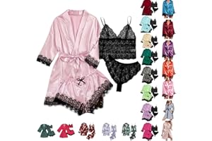 Gamivast Sexy Lingerie for Women 2023 Naughty Silk Pajama Set Robe Floral Lace Nightgowns Satin Pj Set Multi Piece Pajama Set