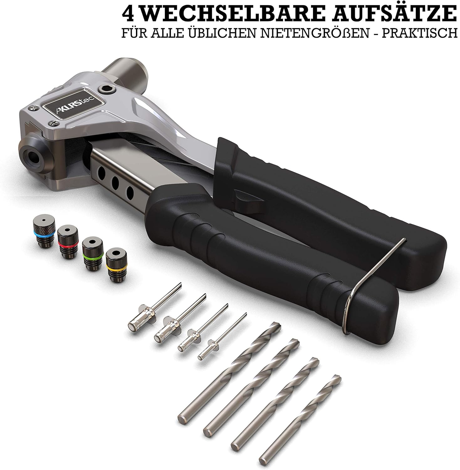 KLRStec® Professional Rivet Gun Kit incl. 120 Pop Rivets and 4 HSS Drills - High Quality Pop Rivet Tool Kit for Processing Pop Rivets - Image 5