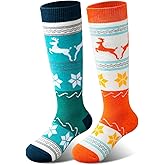 Cimkiz Kids Ski Socks (2 Pairs/3 Pairs) for Boys Girls Thick Warm for Winter Snow Skiing Snowboard Sports (2 Packs (Orange + Green), S)