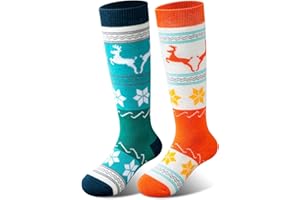 Cimkiz Kids Ski Socks (2 Pairs/3 Pairs) for Boys Girls Thick Warm for Winter Snow Skiing Snowboard Sports (2 Packs (Orange + Green), S)