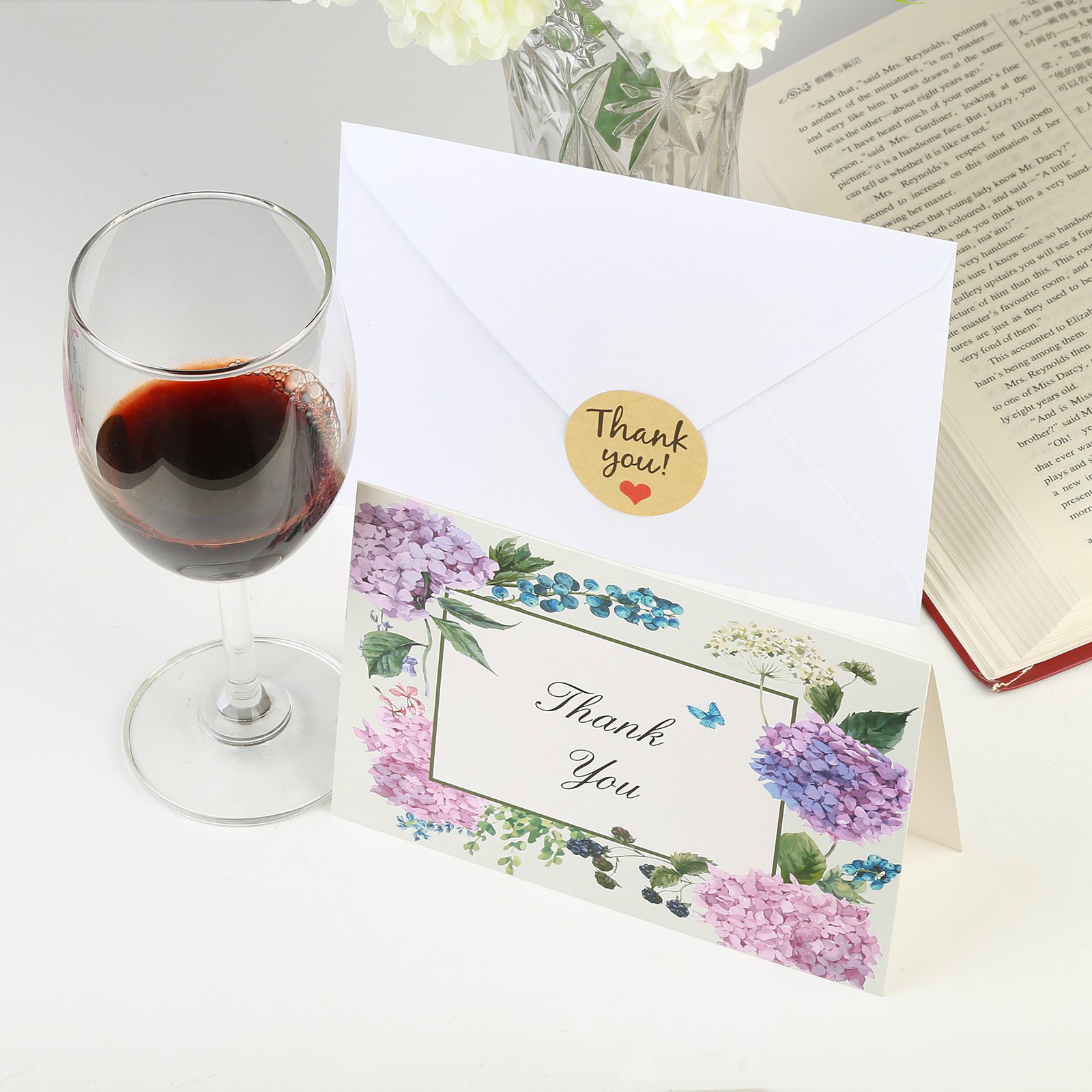 Thank You Cards - LANMOK Floral Flower Greeting Cards Notes for Birthdays,Wedding,Baby Shower,Bussiness,Graduation,Parties,Anniversary - 48 Sets with Envelopes and Self-Adhesive Sealing Stickers