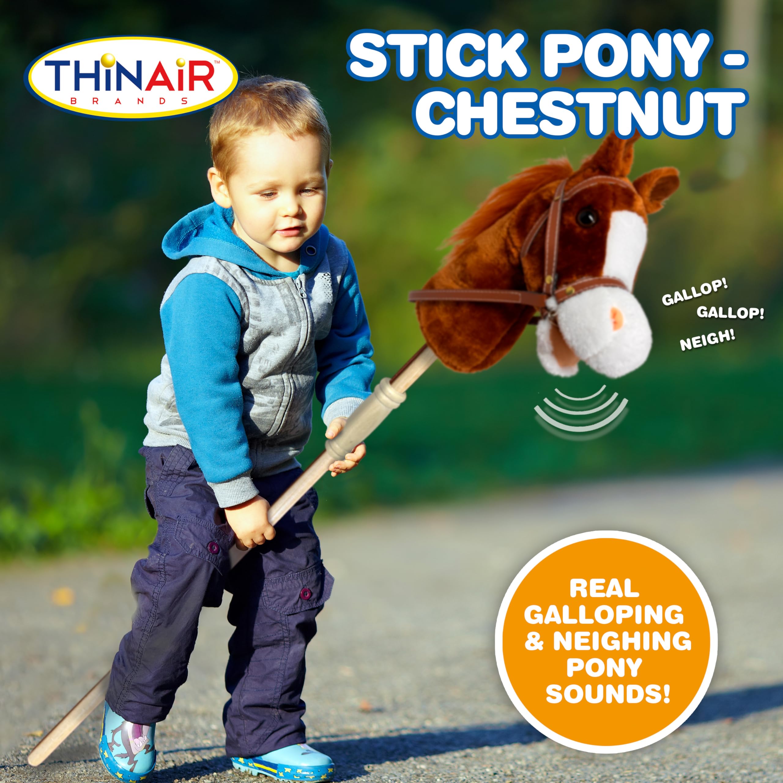 Nature Bound Horse Riding Stick | Handcrafted Plush Hobby Horse Sticks | Handsewn Head, Sturdy Wood Stick | Plus Neighing & Clip-Clop Sounds for Kids Toddlers Preschoolers | Chestnut Red Color