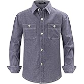 Spring&Gege Boys' Long Sleeve Chambray Shirt Casual Cotton Woven Button Down Shirt with Two Pockets