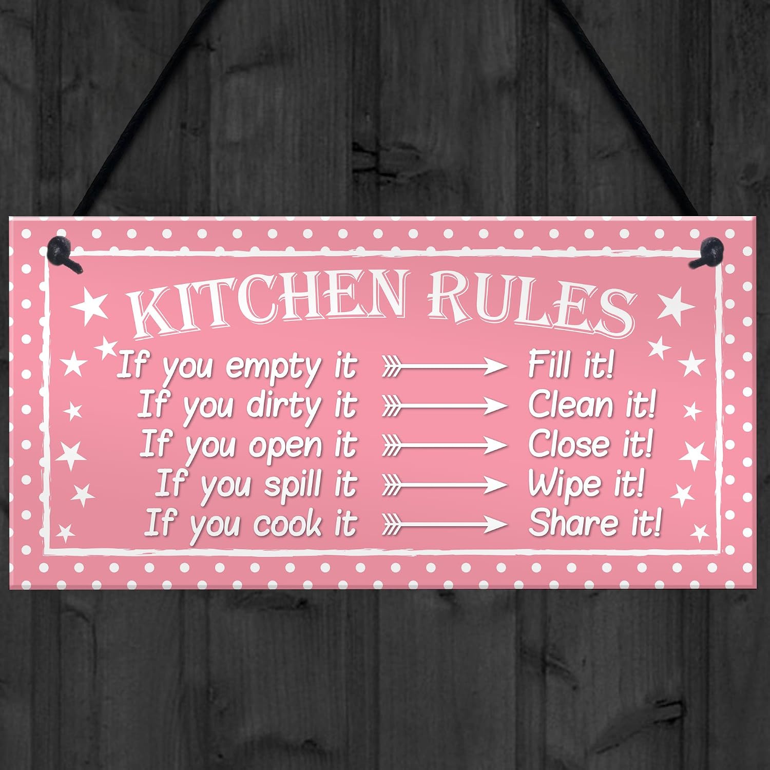 Red Ocean Funny Kitchen Rules Polka Dot Funny Home Decorative Hanging Plaque Friendship Gift Wall Sign, Pink, 200x100mm - Image 5