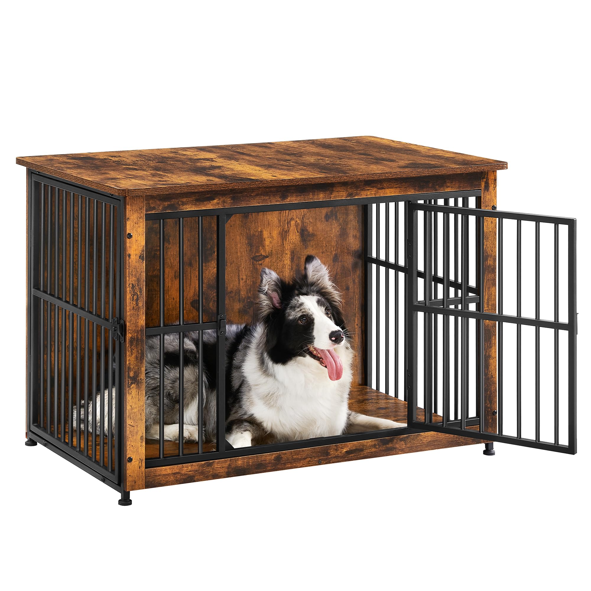 Photo 1 of ****WOOD PICE IS BROKEN ***Feandrea Dog Crate Furniture, 38.6" Side End Table, Modern Kennel for Dogs Indoor up to 70 lb, Heavy-Duty Dog Cage with Enclosed Base, Double-Door Dog House, Rustic Brown UPFC023X01