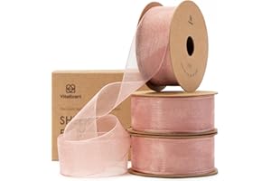 Vitalizart Rose Gold Ribbon Organza Sheer Ribbon 1 inch x 30Yd Handmade Eco-Friendly Fabric Light Pink Ribbons for Gift Wrapp