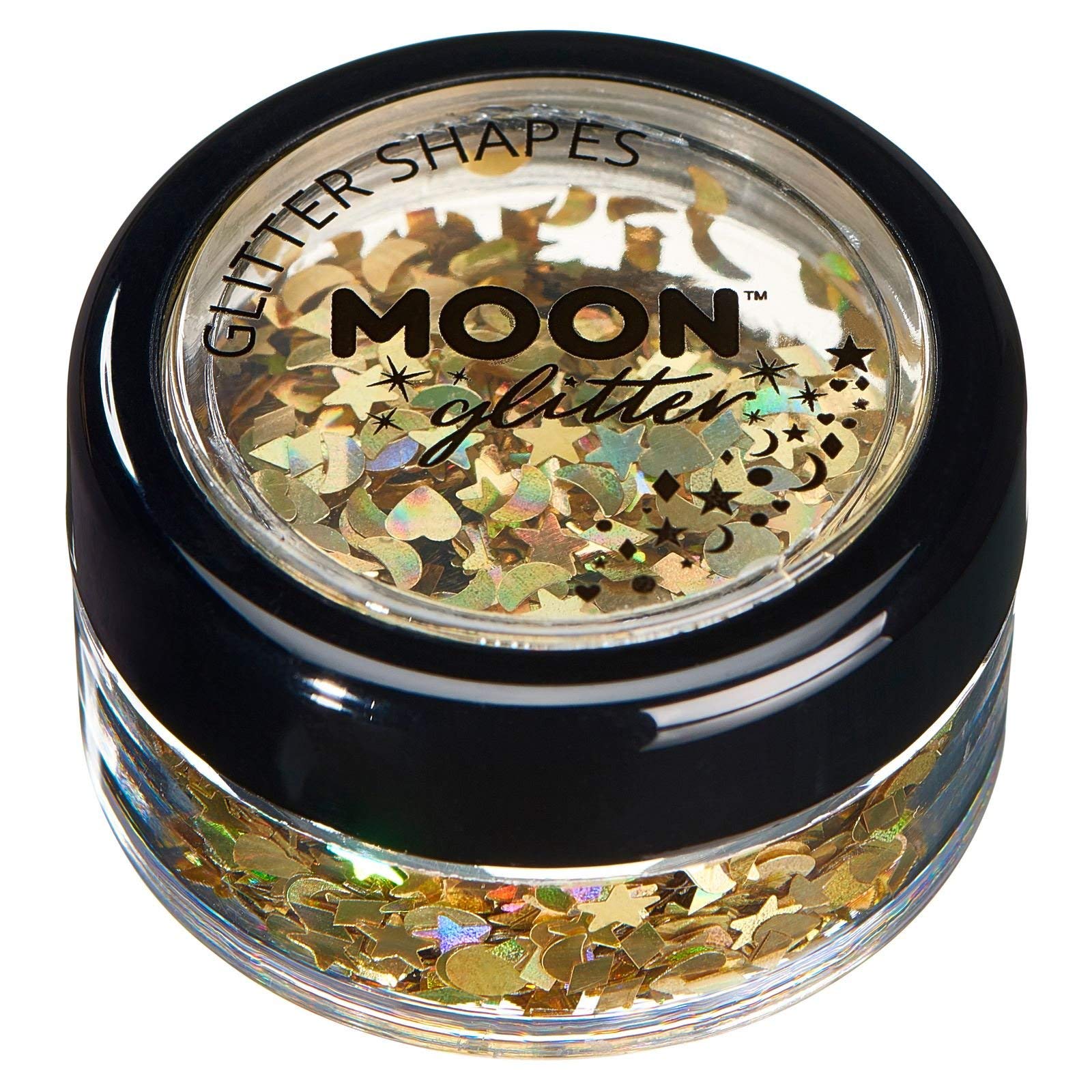 Holographic Glitter Shapes by Moon Glitter - Gold - Cosmetic Festival Makeup Glitter for Face, Body, Nails, Hair, Lips - 3g