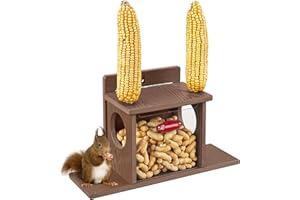 Kingsyard Squirrel Feeder Box for Outside, Recycled Plastic Squirrel Feeder Box with Corn Cob Holders, Easy to Refill & Clean, Weather-Proof (Brown)