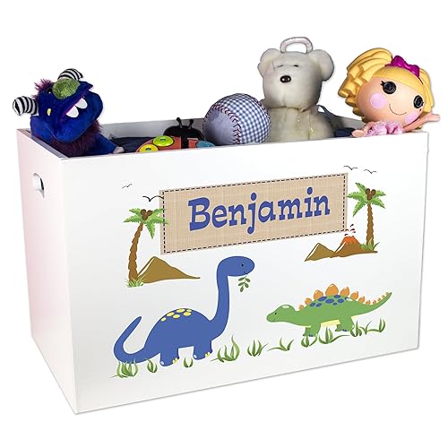 My Bambino Personalized Dinosaur Toy Box for Boys Custom White - Main Image