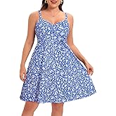 Pinup Fashion Women Plus Size Sundresses Casual Summer Short Spaghetti Strap Sleeveless A Line Beach Dresses with Pockets