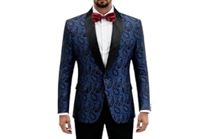 YND Men's Paisley Tuxedo Jacket, One Button Dress Suit Blazer, Floral Coat with Bow Tie for Dinner Party Prom Wedding