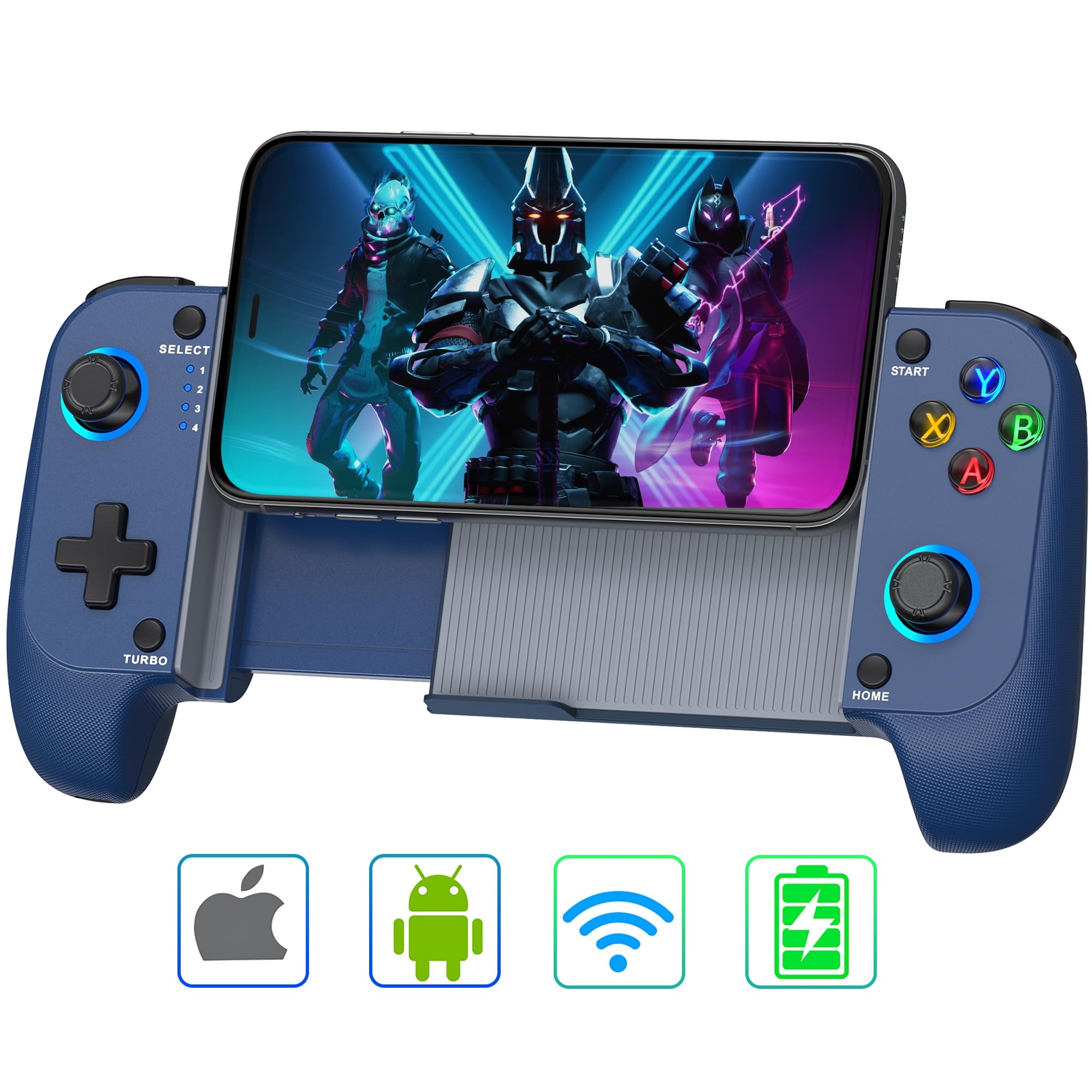 Elegamefy Mobile Phone Controller for iPhone/Android, Support Mobile Phone Case, with No Dead Zones Joystick, LED Light, Turbo Smartphone Controller
