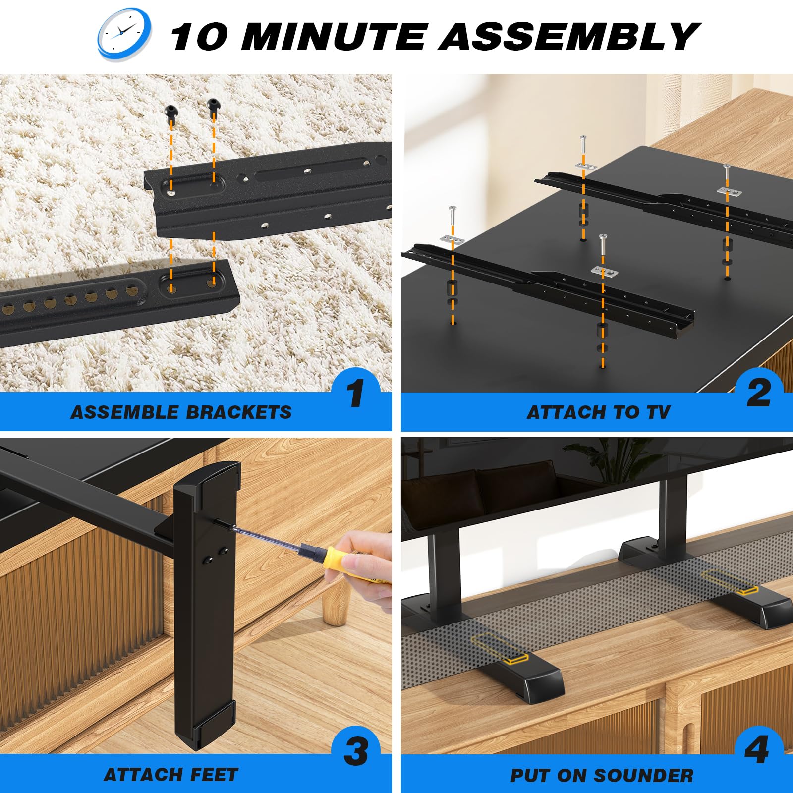 Rfiver Table Top TV Stand with Height Adjustable TV Legs, TV Stands Base with Cable Management for Most 37 to 86 Inch Flat or Curved TVs, Steel TV Feet Holds up to 150 lbs, Max VESA 800x600mm, Black