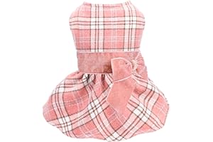 YIKEYO Dog Dress Fleece Lining Pink Plaid New Year Dog Dress Sequins Bow-Knot Winter Dog Clothes Girl Warm Pet Clothes Sweater Coats Cat Outfits for Valentine’s Day, XXS,Pink