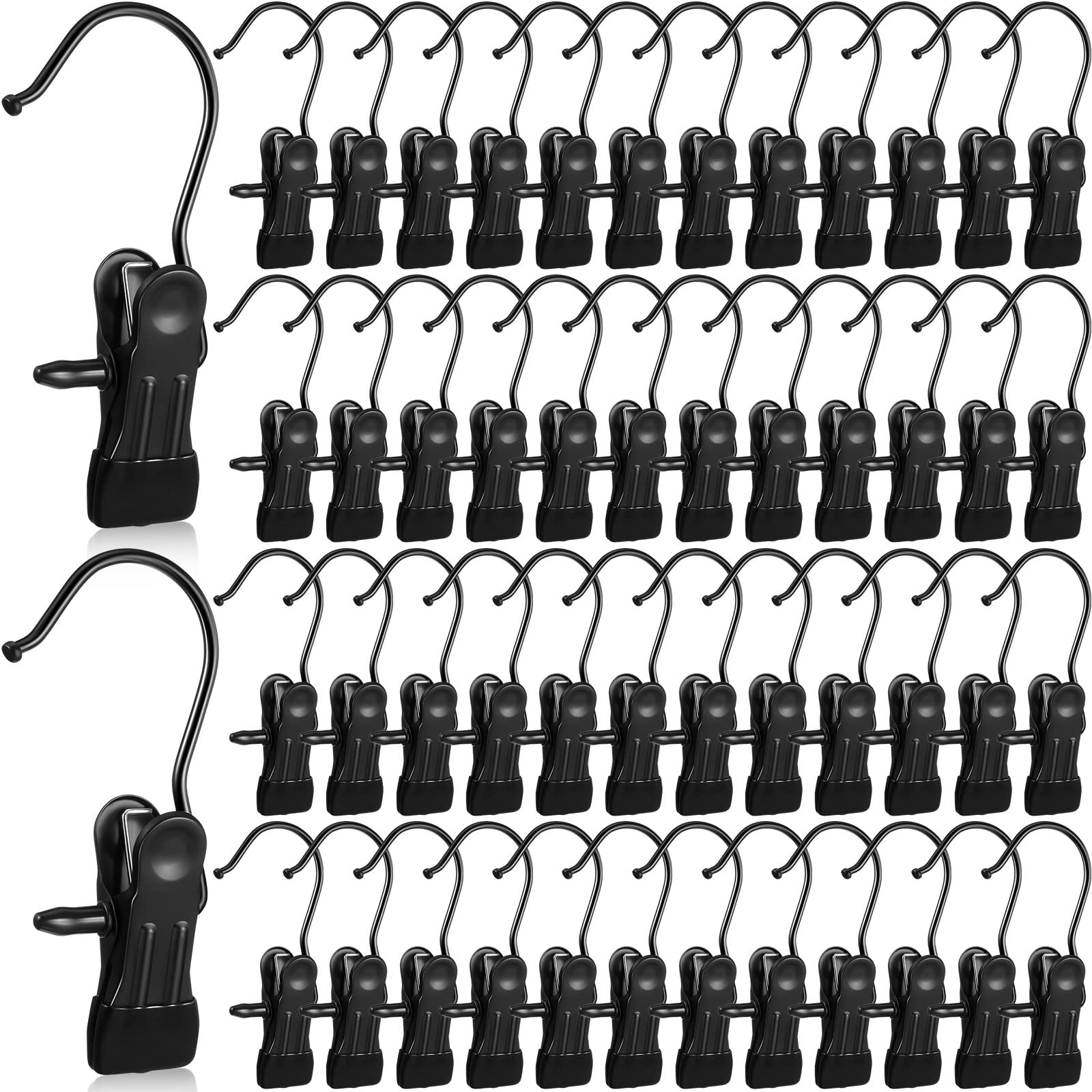 Photo 1 of 100 Pieces Boot Hangers for Closet Laundry Hooks Hanging Clips Boot Hangers Holder Travel Home Space Saving for Clothes Hats Towels Single Organizer Clamps(Electrophoresis Black)