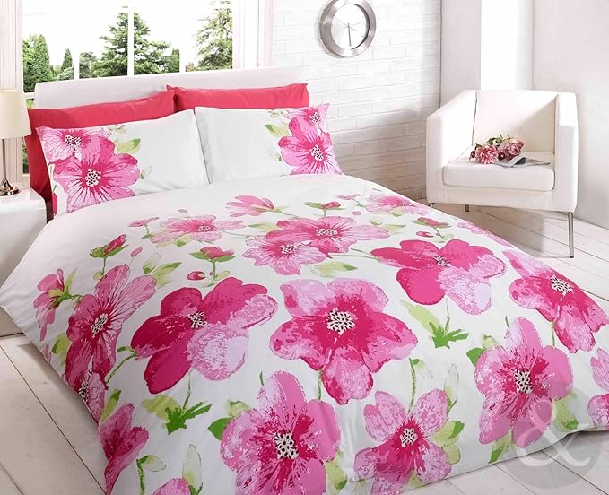 Just Contempo WATERCOLOUR FLORAL DUVET COVER SET Modern Cotton Blend