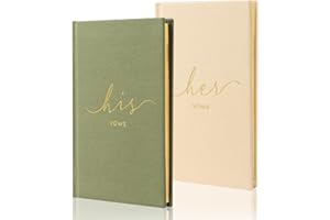 URNSEH Wedding Vow Books With Gold Foil Lettering, Hard Cover His and Hers Vow Books, Canvas Linen Foil Embossed Wedding Ceremony Vow Books - A Beautiful Addition For The Wedding Day, 56 Pages, 5.9" X 3.9"