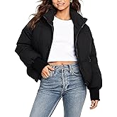 UANEO Puffer Jacket Womens Oversized Cropped Puffy Quilted Winter Jackets Coat