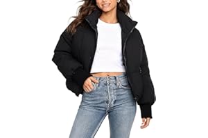 UANEO Puffer Jacket Womens Oversized Cropped Puffy Quilted Winter Jackets Coat