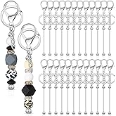 Tondiamo 24 Pcs Beadable Keychain Bars Bulk Beads for Keychain Making Kit Gifts for Women Men DIY Crafts(Silver)