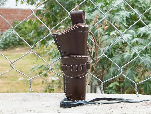 Hulara Leather Cowboy Holster For Revolvers - Full Grain Leather, Fits .45/.44 Cal, 4" To 6" Barrels, With Ammo Loops