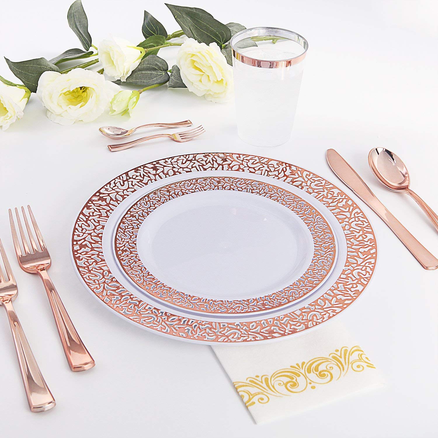 160 Piece Rose Gold Heavyweight Disposable Cutlery Set Plastic