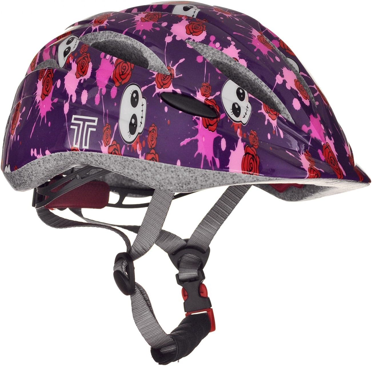 Tuzii Pyxis Skulls & Roses Girls Kids Bike Skate Scooter Adjustable Safety Helmet 53-58cm Purple