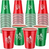 Sliner 60 Pcs 16 oz Christmas Disposable Cups Bulk Plastic Coffee Team Naughty or Nice Plastic Disposable Drinking Cups for Party Drinks Supplies